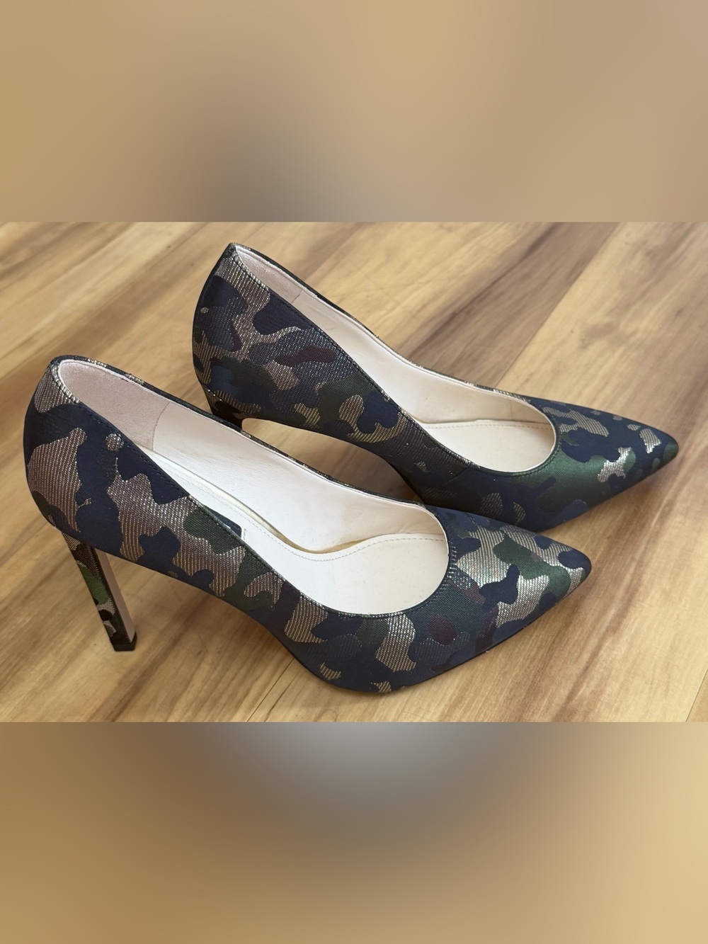 Nine West Camouflage Pointed-Toe Pumps in Green, Black & Gold - 6
